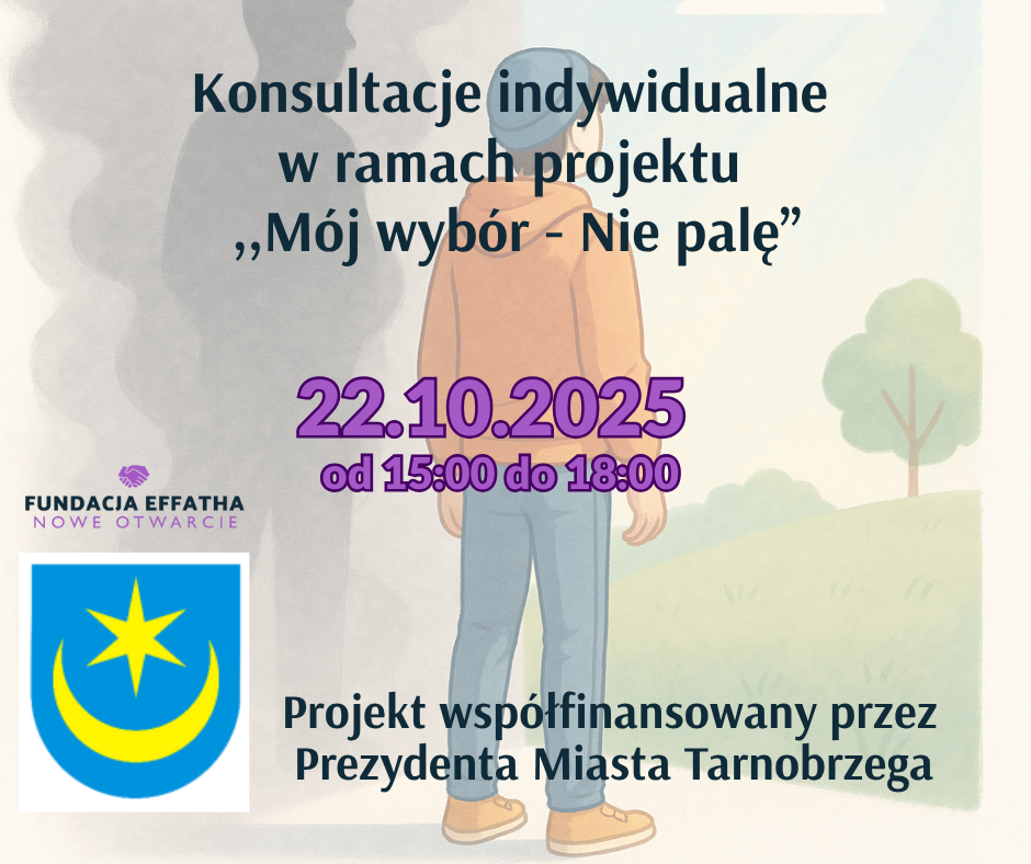 You are currently viewing Konsultacje indywidualne w ramach projektu ,,Mój wybór – nie palę” 22.10.2025 od 15:00 do 18:00.